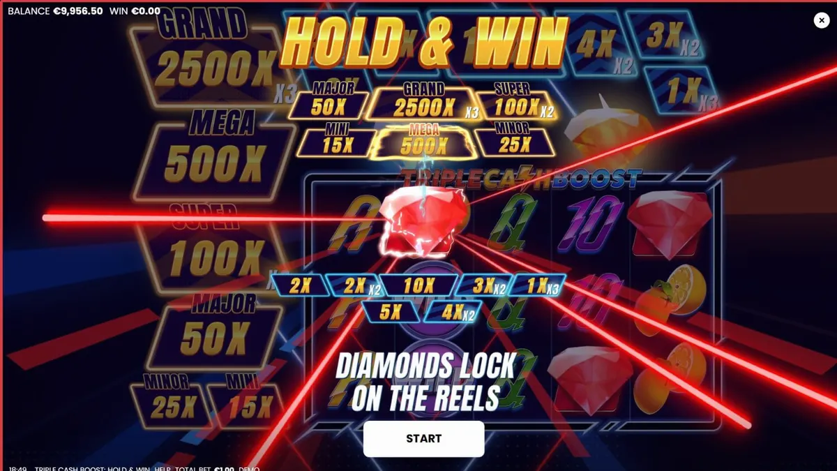 Neon-themed Triple Cash Boost slot machine interface